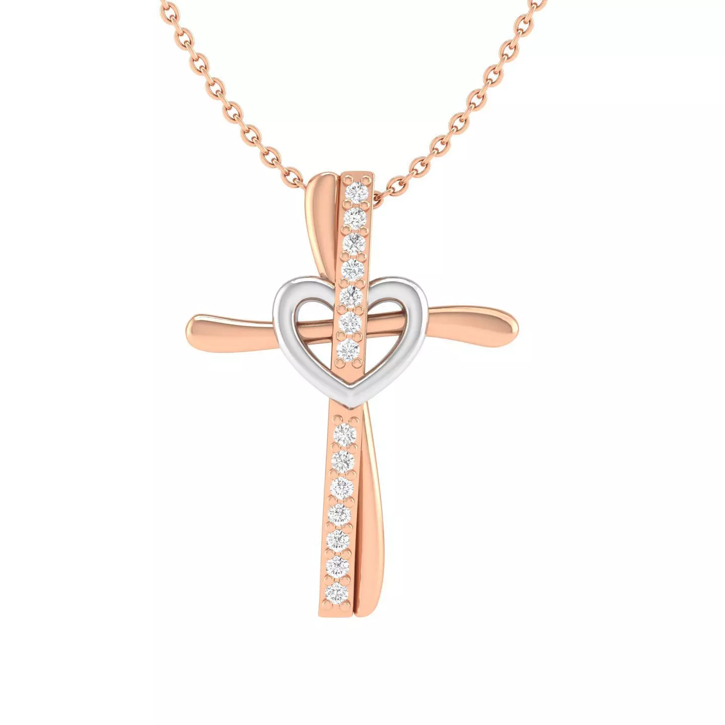 Cross pendant with heart 3dm stl render detail 3D print model_0