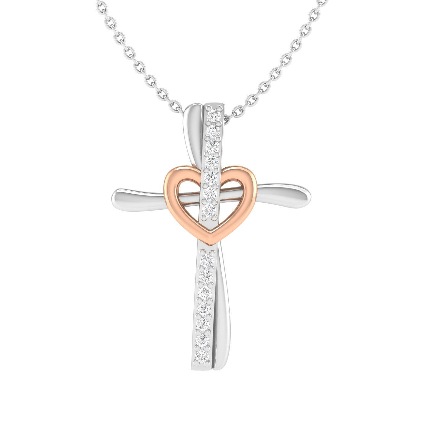 Cross pendant with heart 3dm stl render detail 3D print model_3