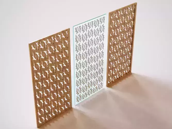 Partition wooden screen with pattern 3D model