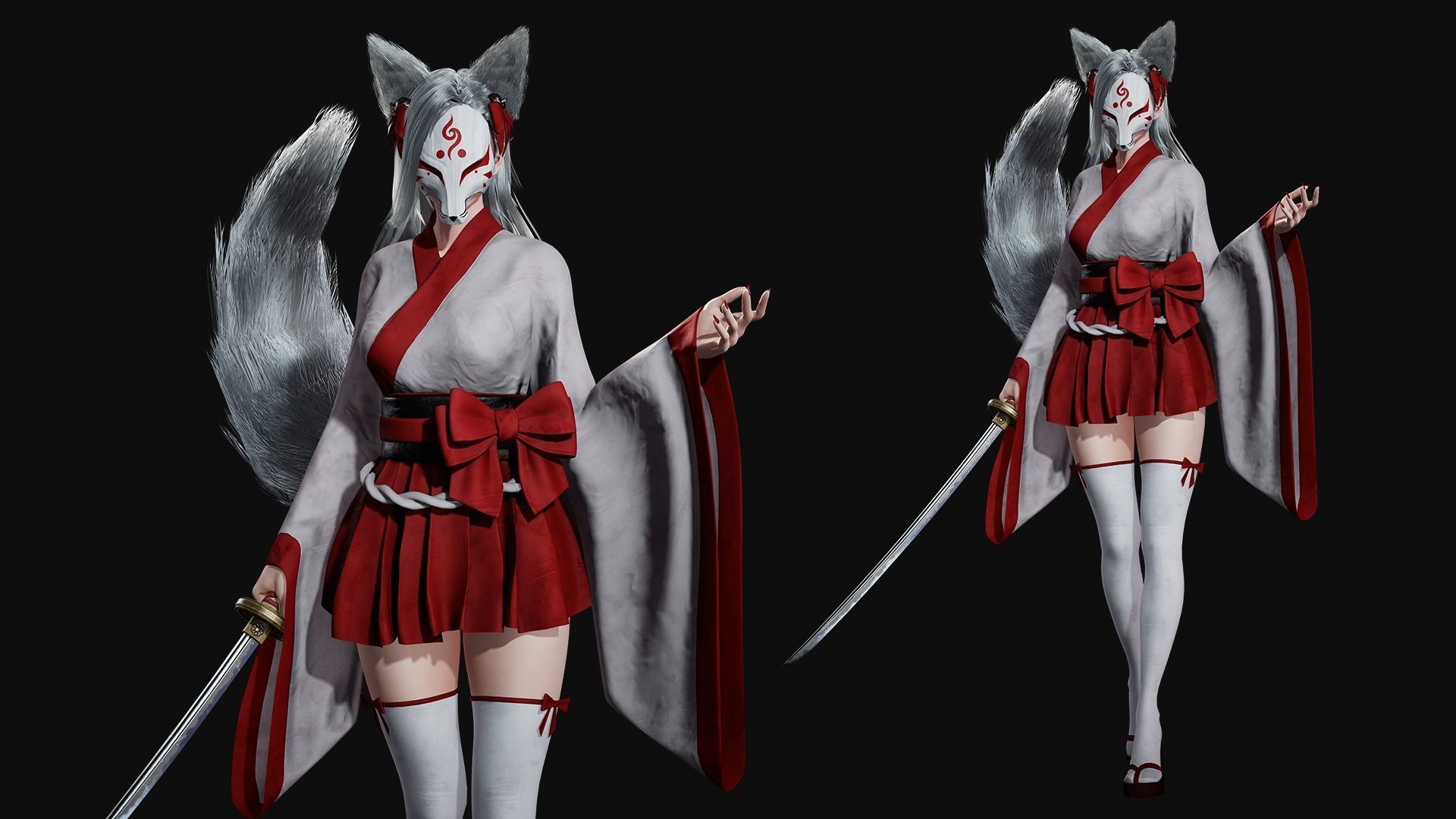 Kitsune - Game Ready Low-poly 3D model_5