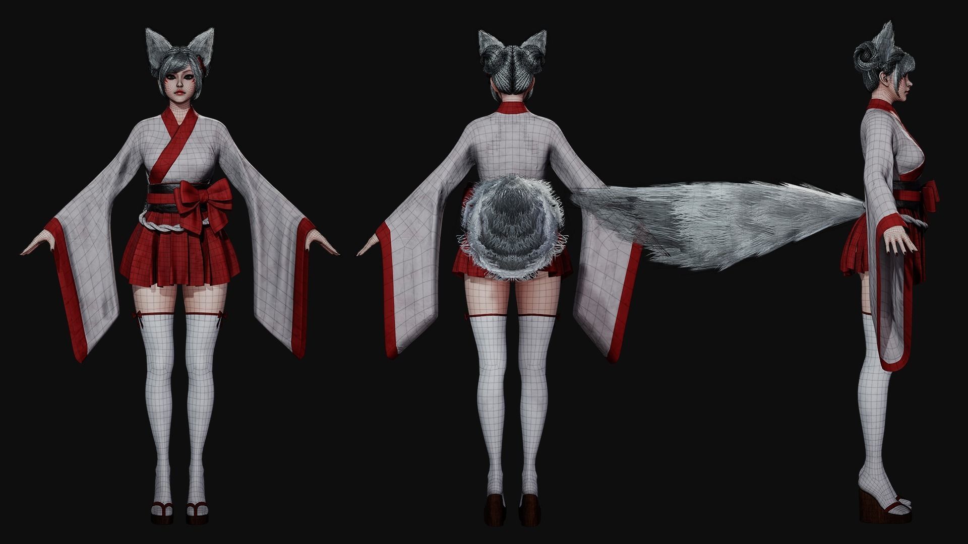 Kitsune - Game Ready Low-poly 3D model_8