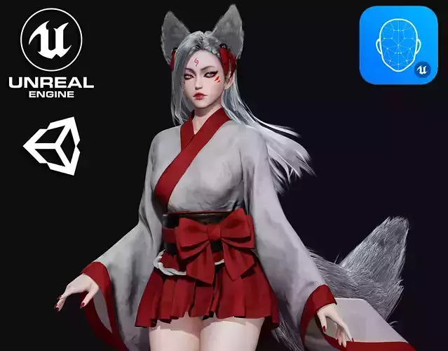 Kitsune - Game Ready Low-poly 3D model