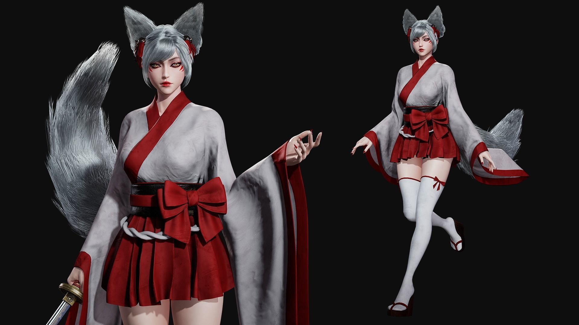 Kitsune - Game Ready Low-poly 3D model_3