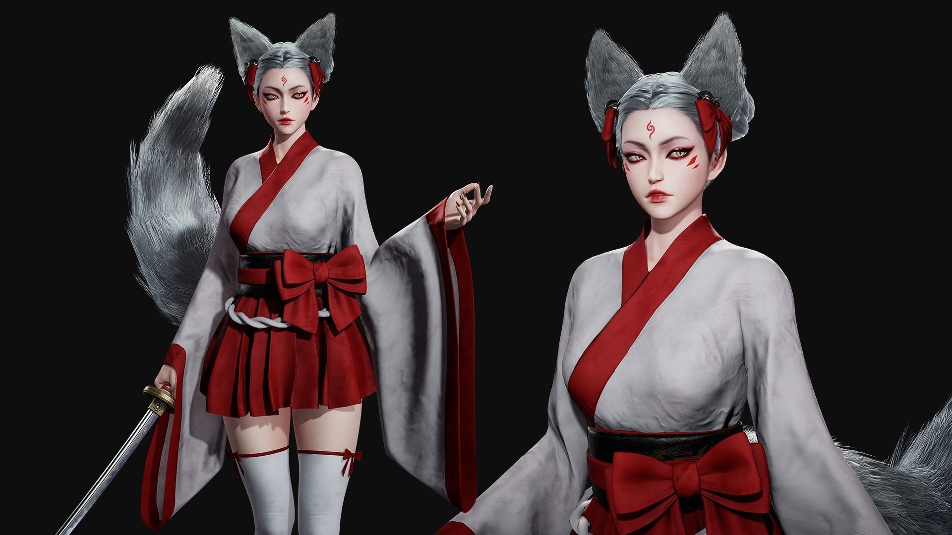 Kitsune - Game Ready Low-poly 3D model_4