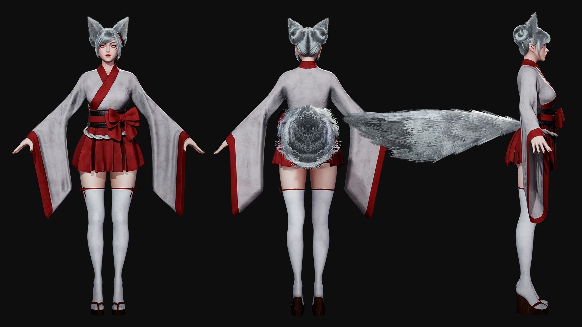 Kitsune - Game Ready Low-poly 3D model_7