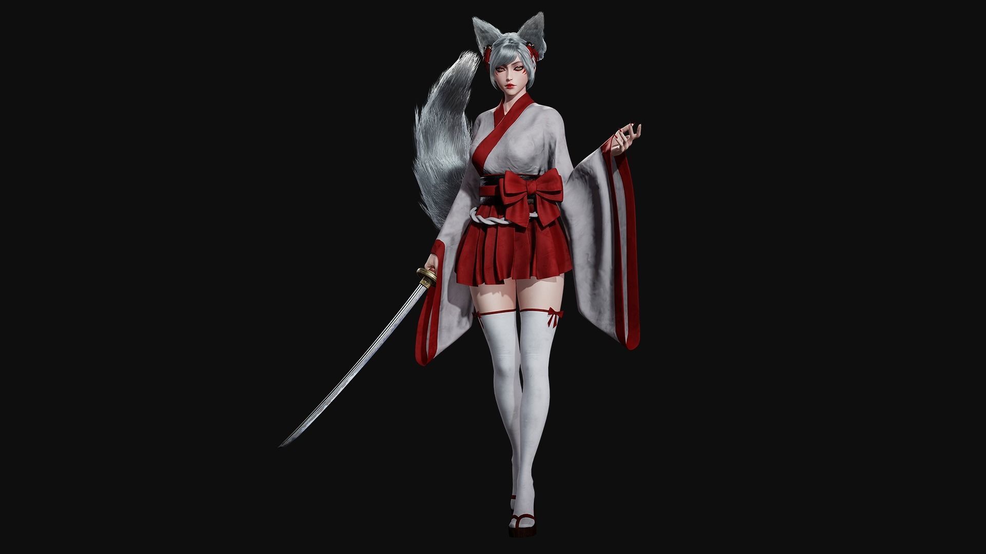 Kitsune - Game Ready Low-poly 3D model_16