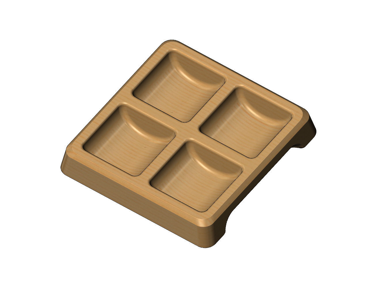 Square 4 pockets serving tray relief  3D print model_2