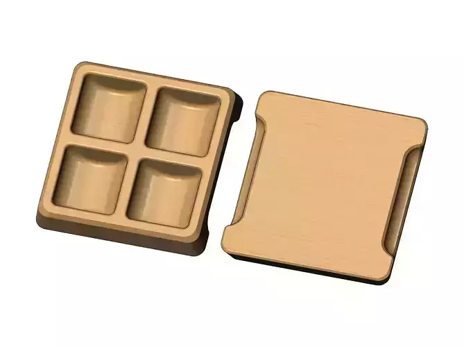 Square 4 pockets serving tray relief  3D print model