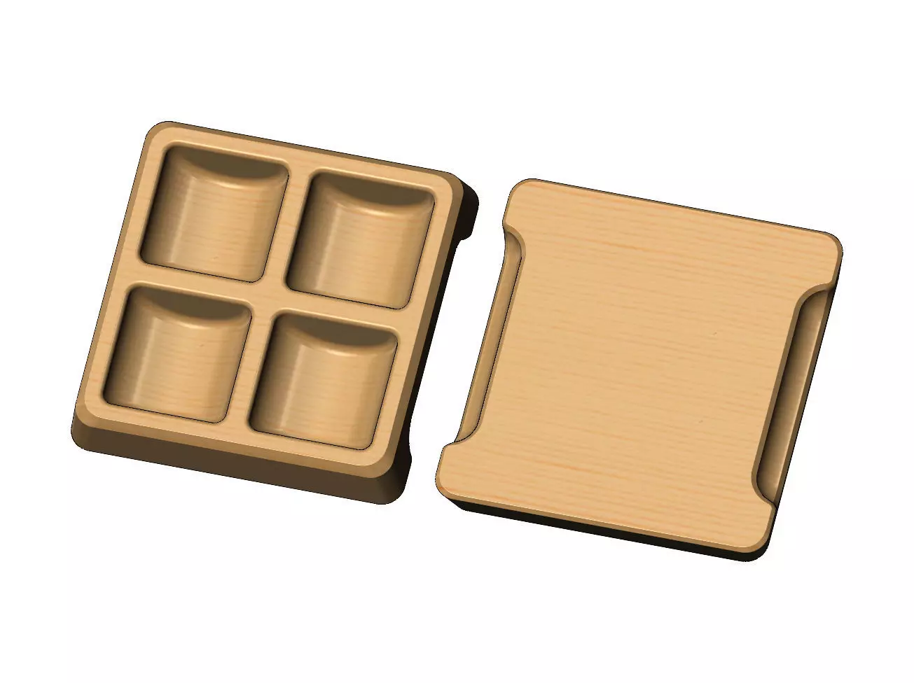 Square 4 pockets serving tray relief  3D print model_0