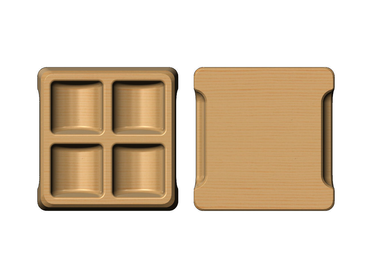 Square 4 pockets serving tray relief  3D print model_1