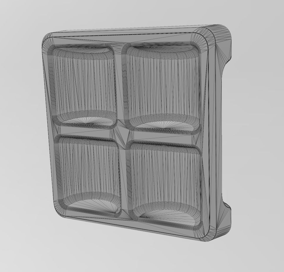 Square 4 pockets serving tray relief  3D print model_12