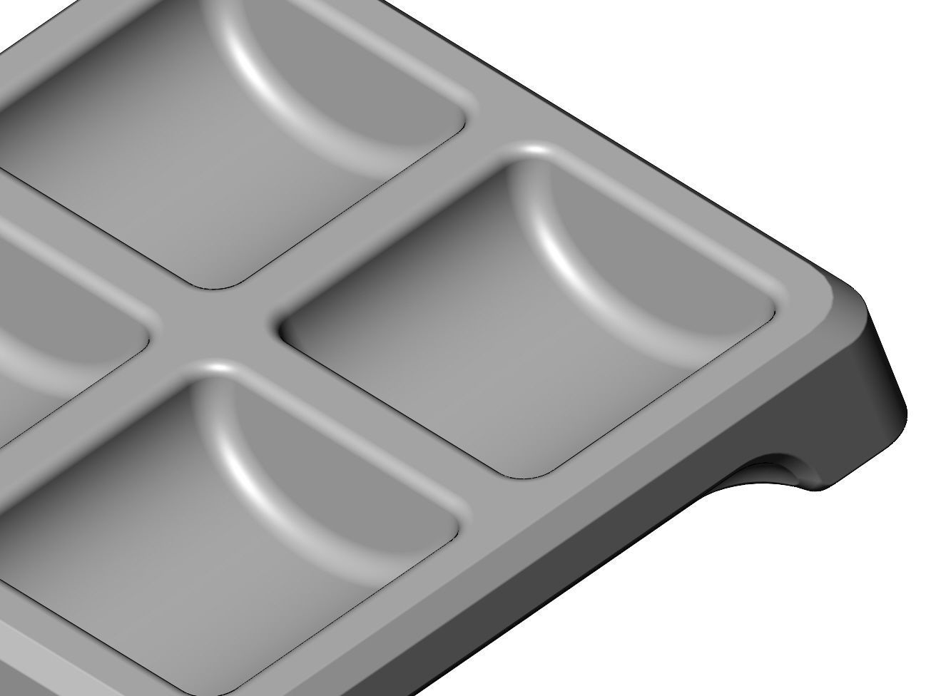 Square 4 pockets serving tray relief  3D print model_7
