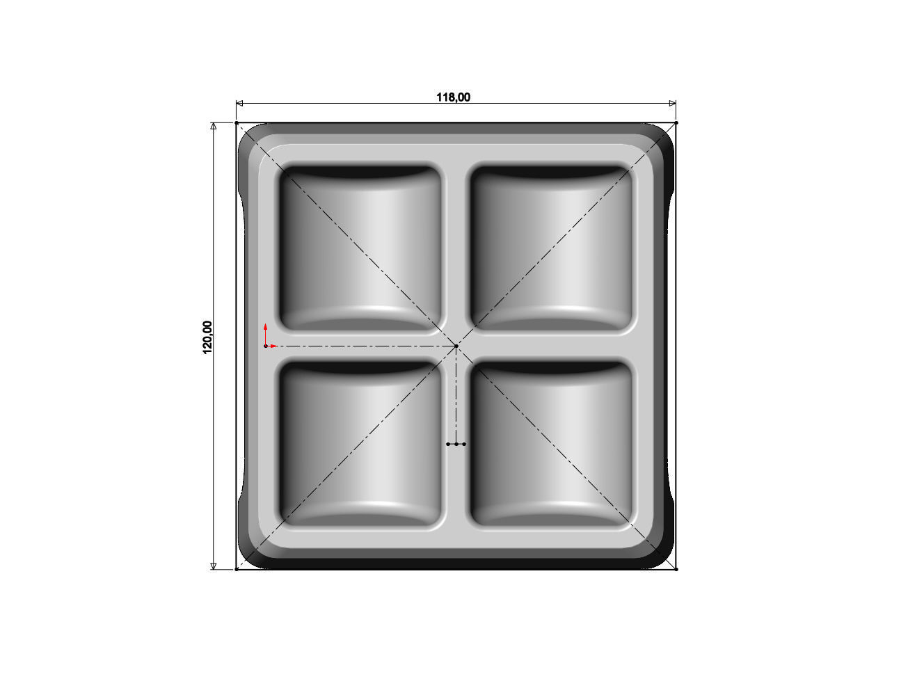 Square 4 pockets serving tray relief  3D print model_6