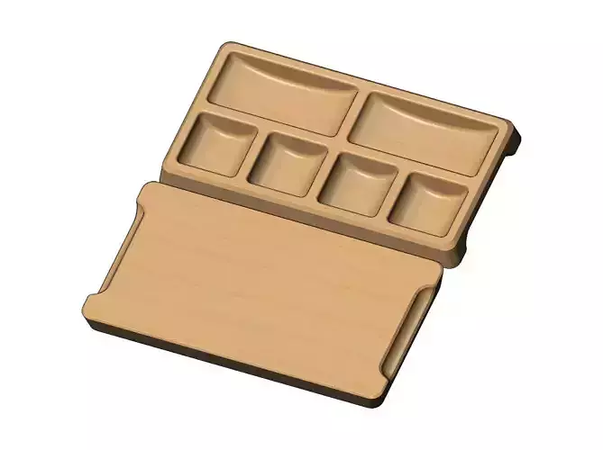Rectangular 6 pockets serving tray relief 3D print model