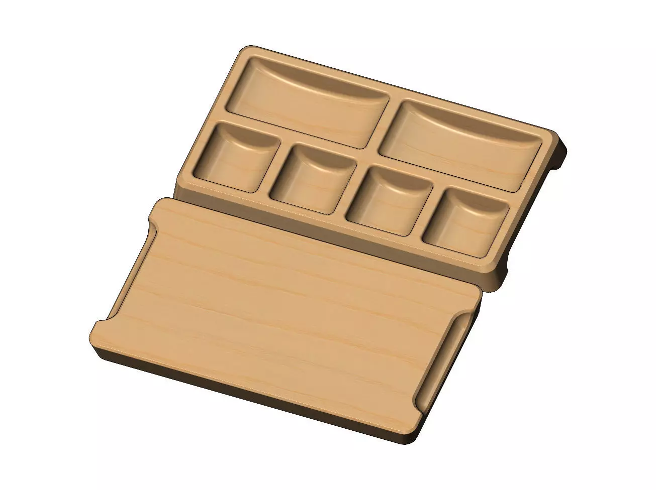 Rectangular 6 pockets serving tray relief 3D print model_0