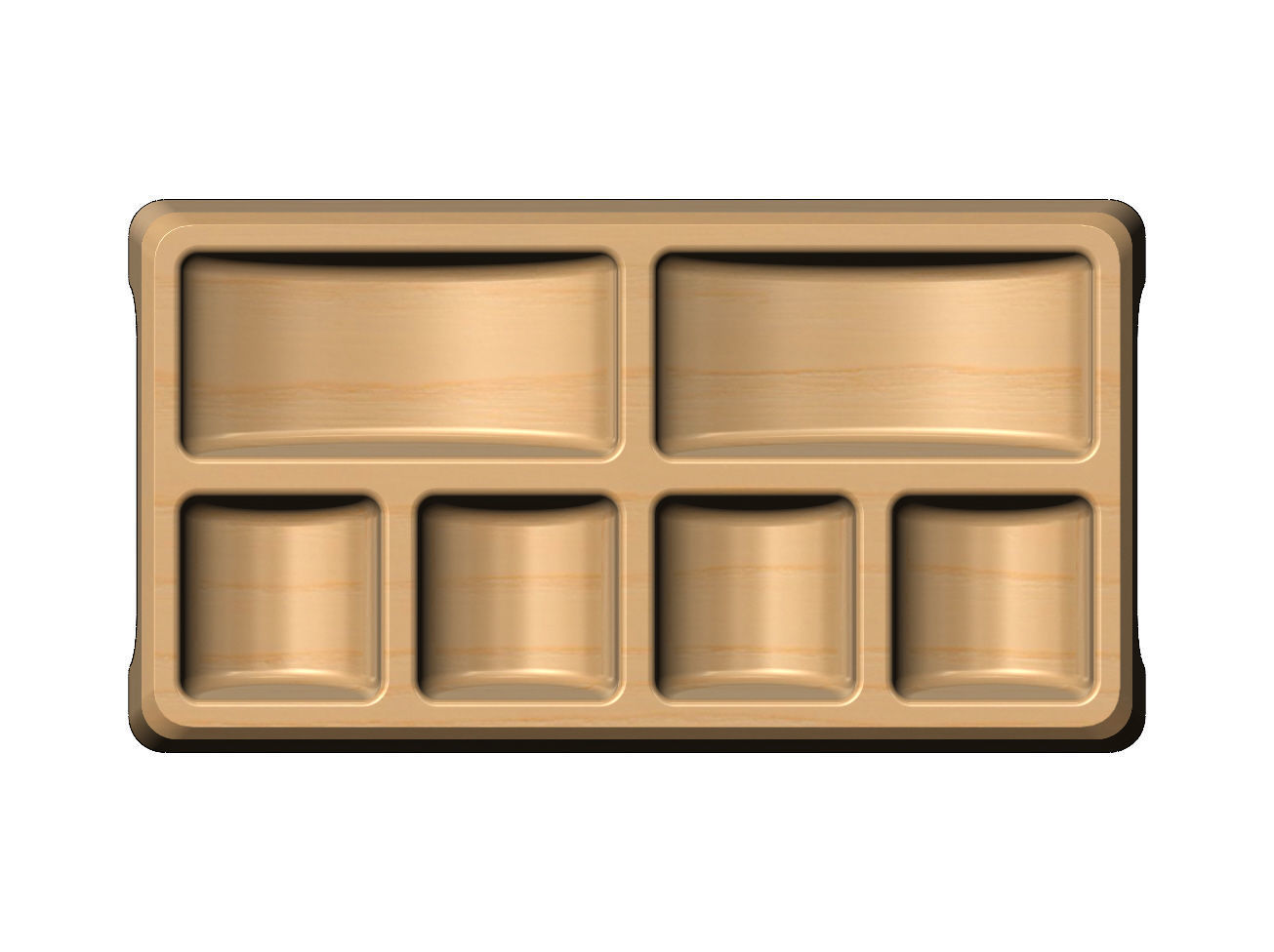 Rectangular 6 pockets serving tray relief 3D print model_2