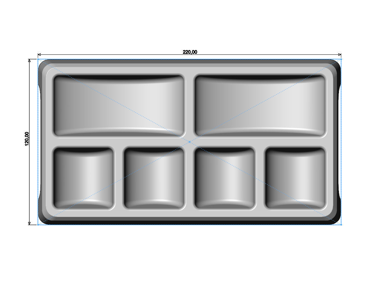 Rectangular 6 pockets serving tray relief 3D print model_6
