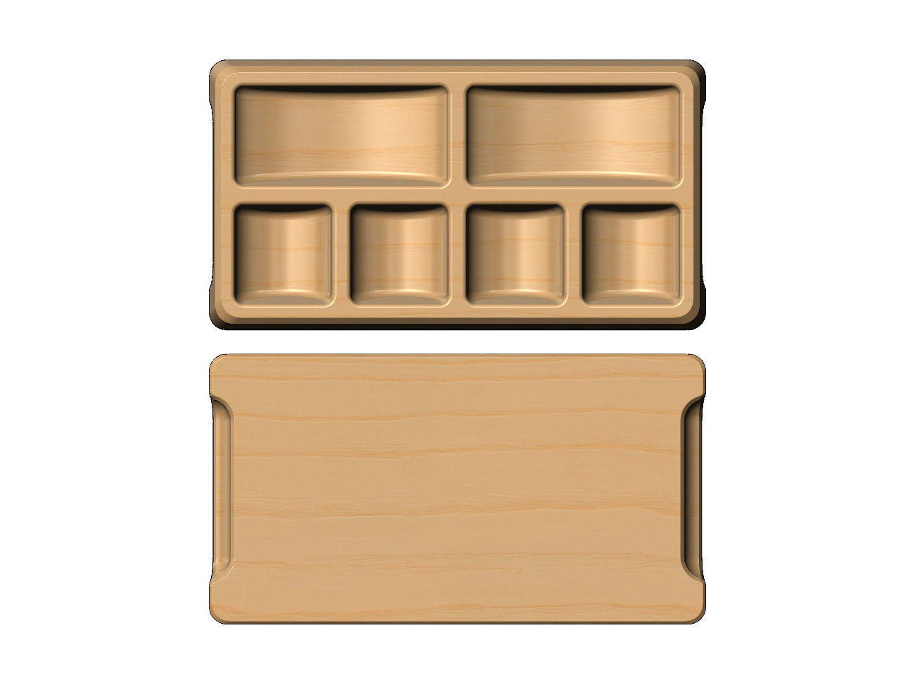 Rectangular 6 pockets serving tray relief 3D print model_1