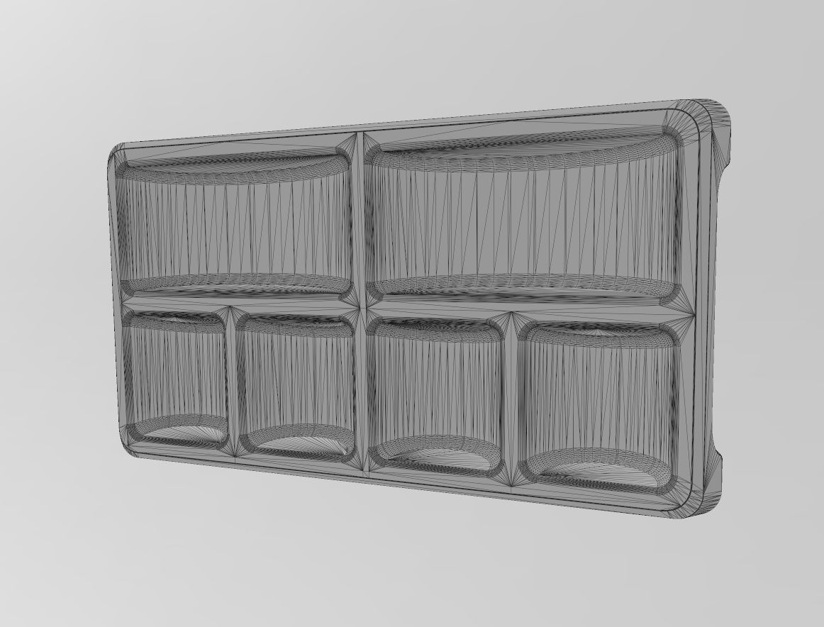 Rectangular 6 pockets serving tray relief 3D print model_11