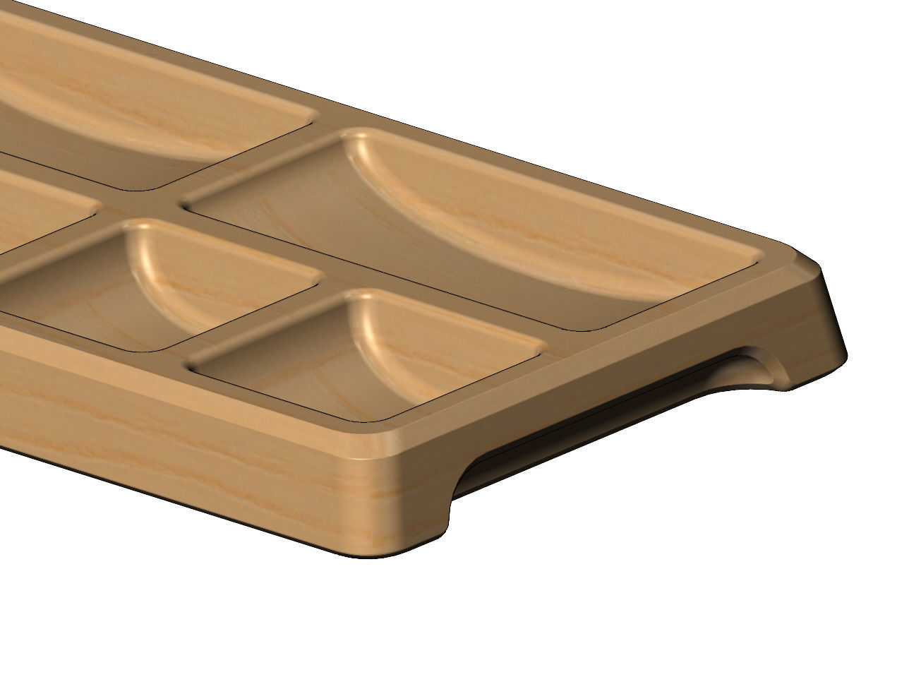 Rectangular 6 pockets serving tray relief 3D print model_3