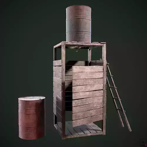 Shower wooden barrel and ladder