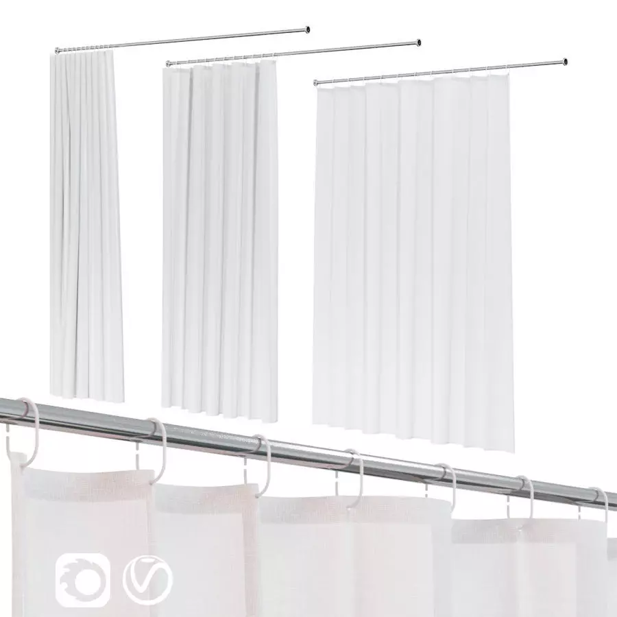 Bath curtain shower 200x200 cm in 3 versions white 3D model_0