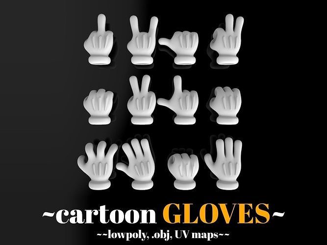 Cartoon glove stylized hand with 4 fingers Low-poly 3D model