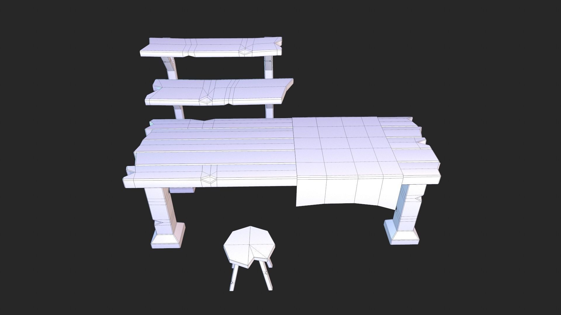 Stylized worksplace - table-stool Low-poly 3D model_6