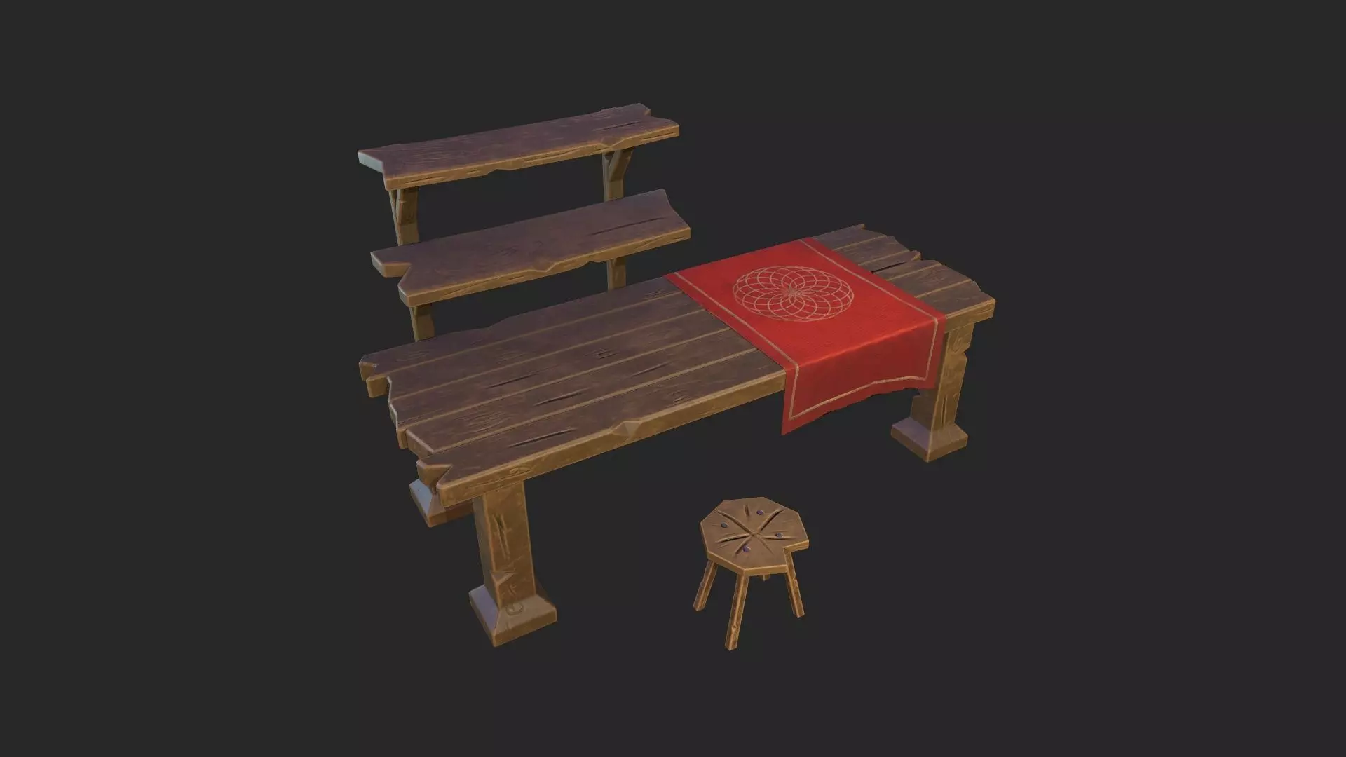 Stylized worksplace - table-stool Low-poly 3D model_0