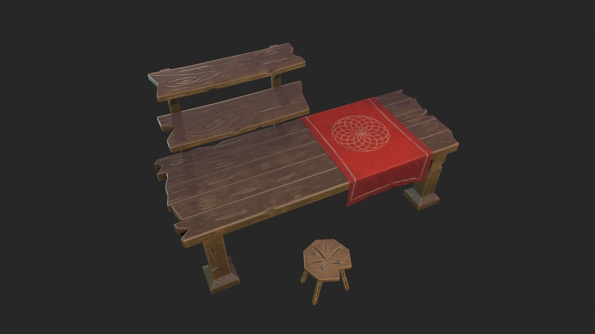 Stylized worksplace - table-stool Low-poly 3D model_5