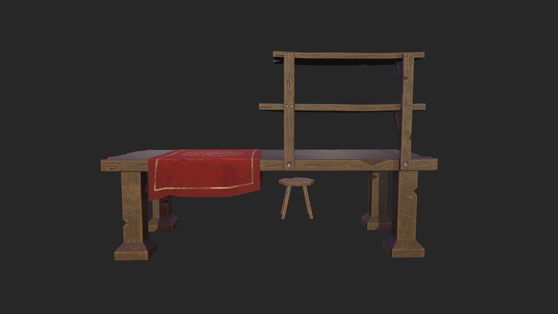 Stylized worksplace - table-stool Low-poly 3D model_3