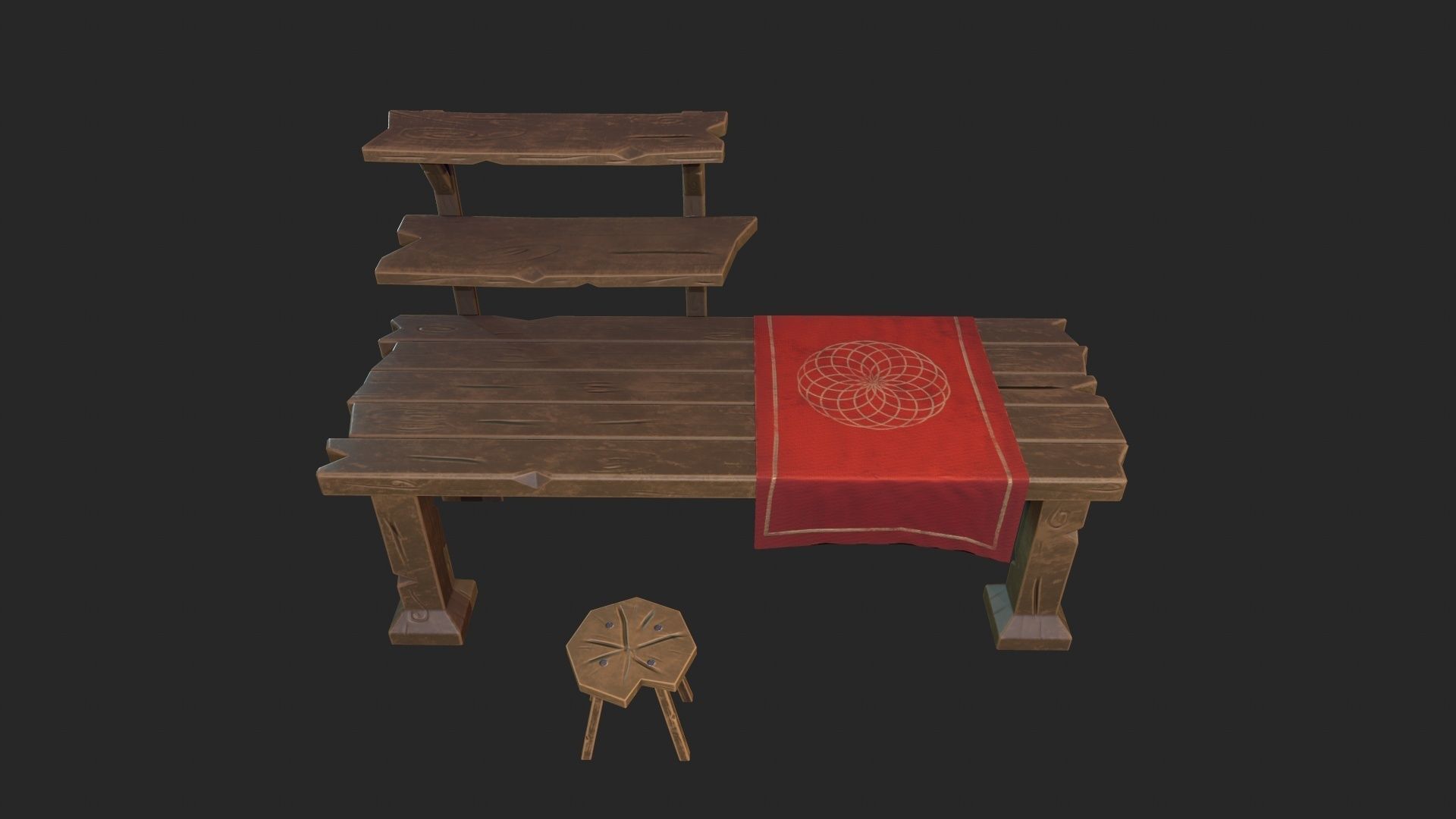 Stylized worksplace - table-stool Low-poly 3D model_4