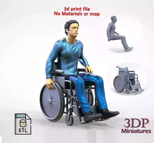 N2 Disabled man on wheelchair 3D print model