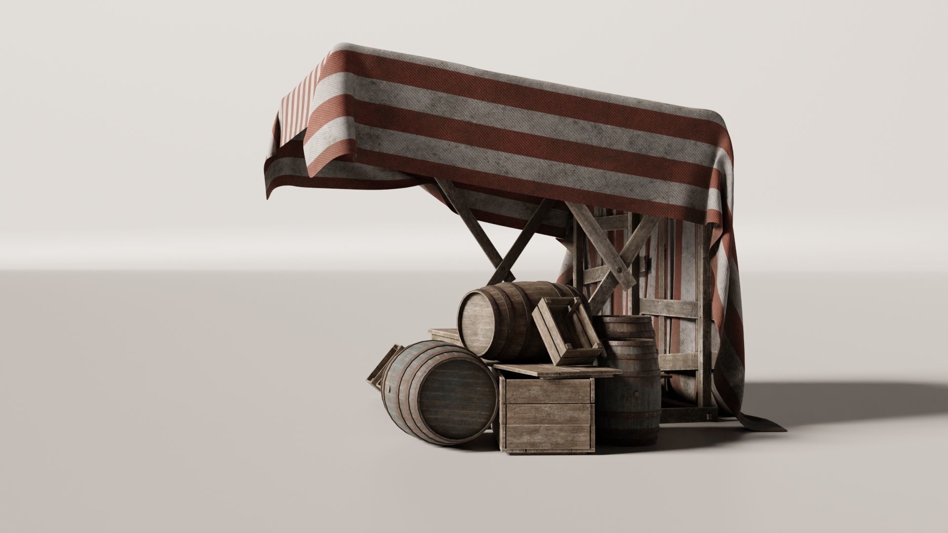 Medieval Market Stall Low-poly 3D model_7