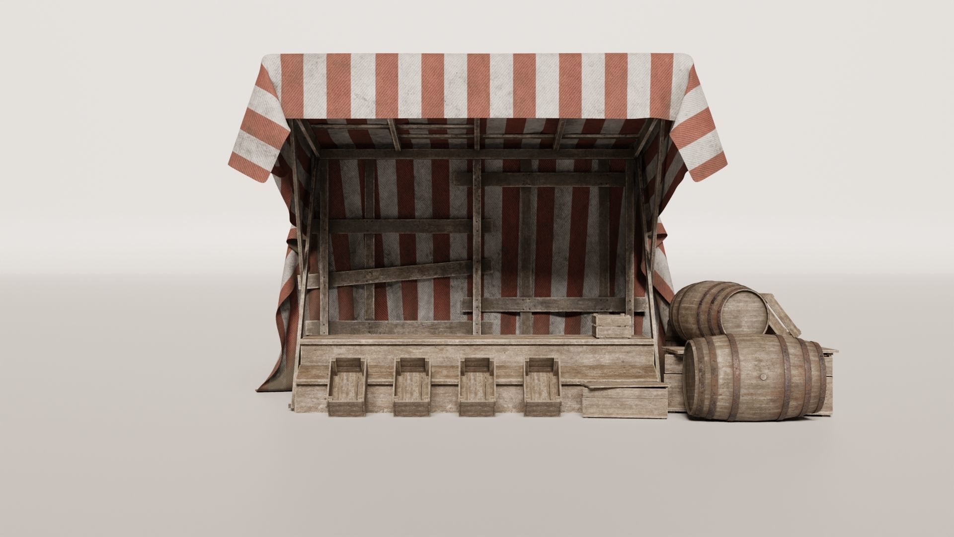 Medieval Market Stall Low-poly 3D model_4