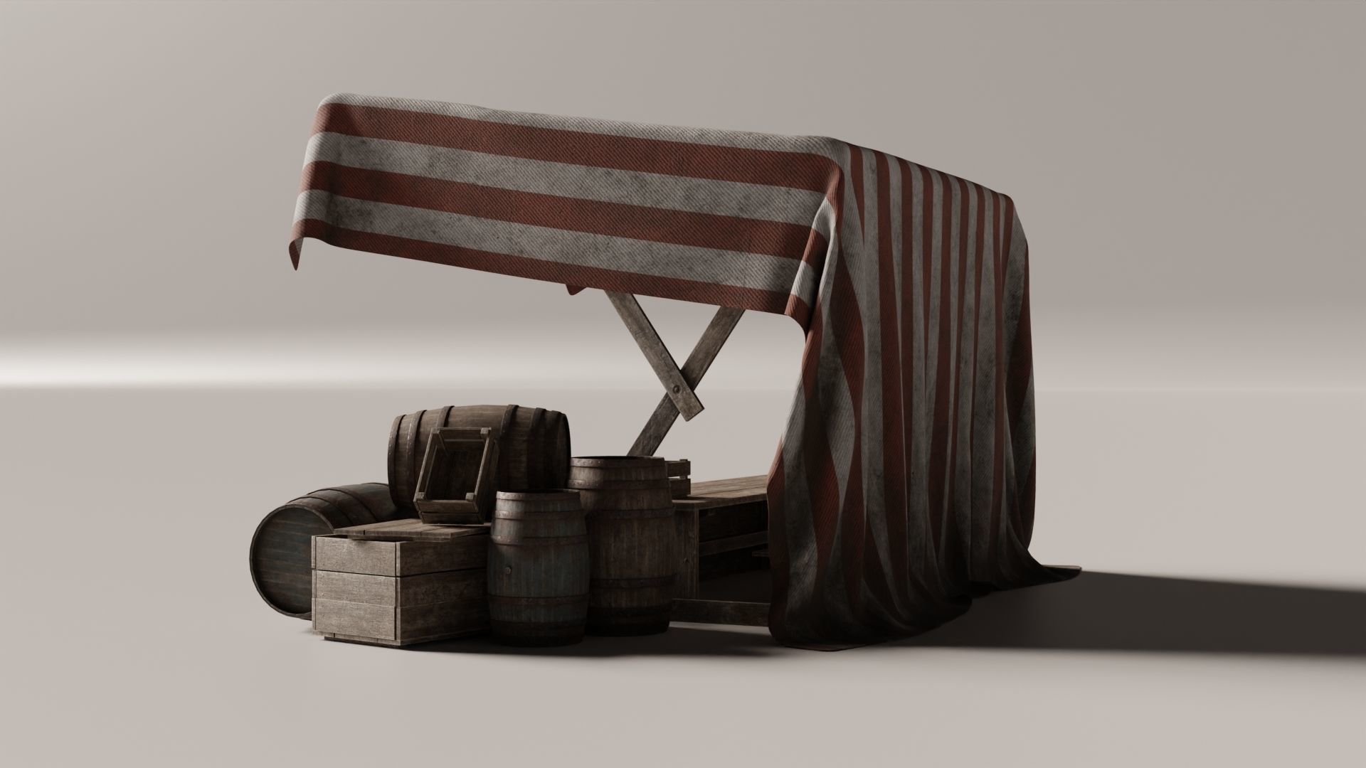 Medieval Market Stall Low-poly 3D model_8