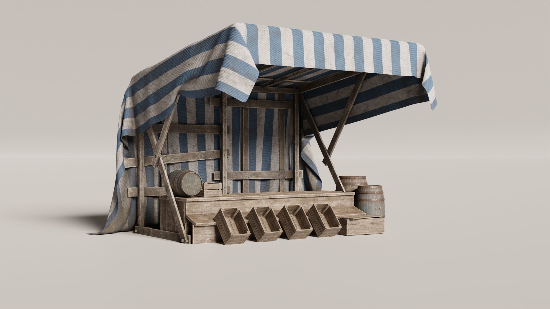 Medieval Market Stall Low-poly 3D model_1