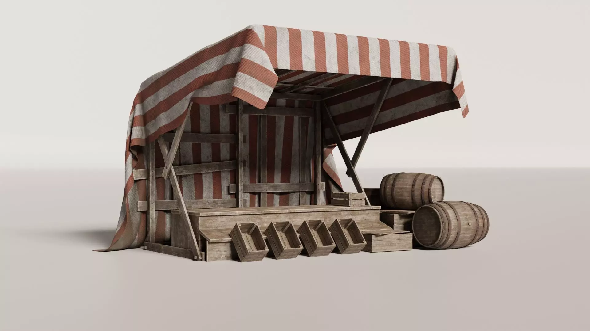 Medieval Market Stall Low-poly 3D model_0