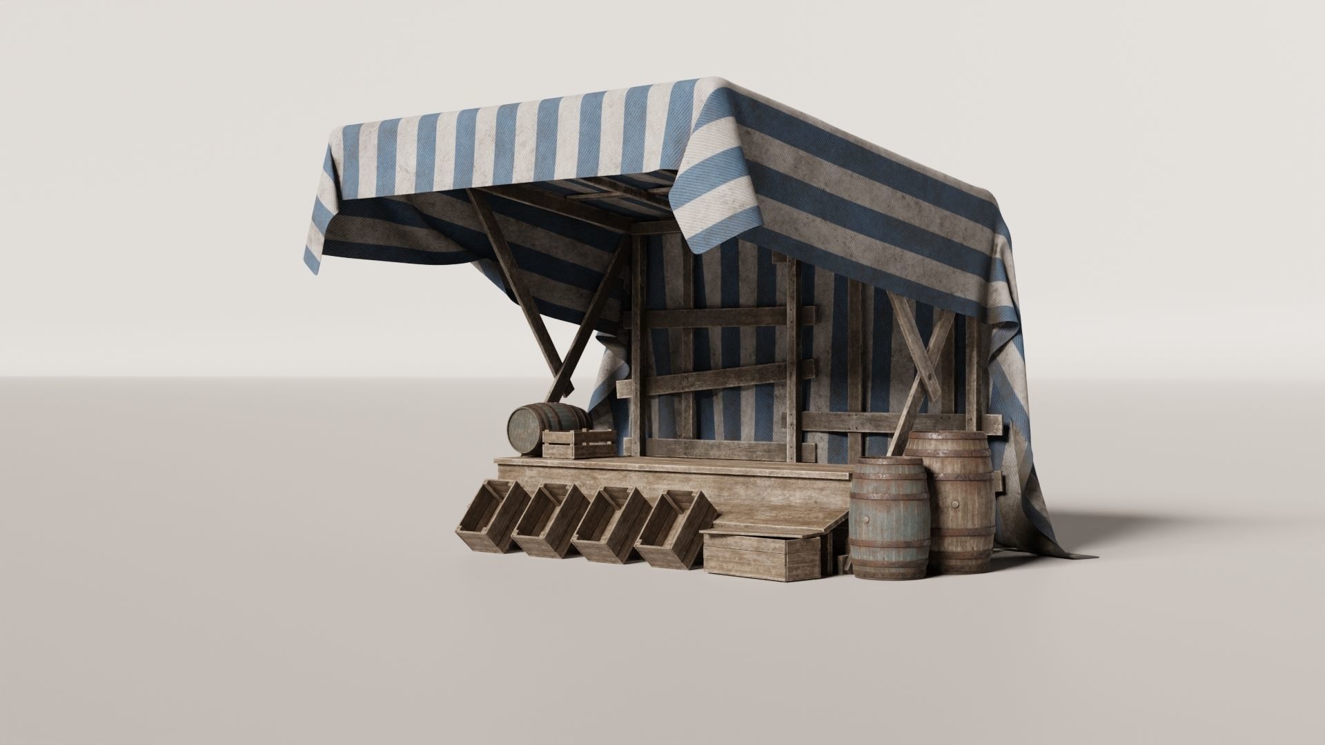 Medieval Market Stall Low-poly 3D model_6