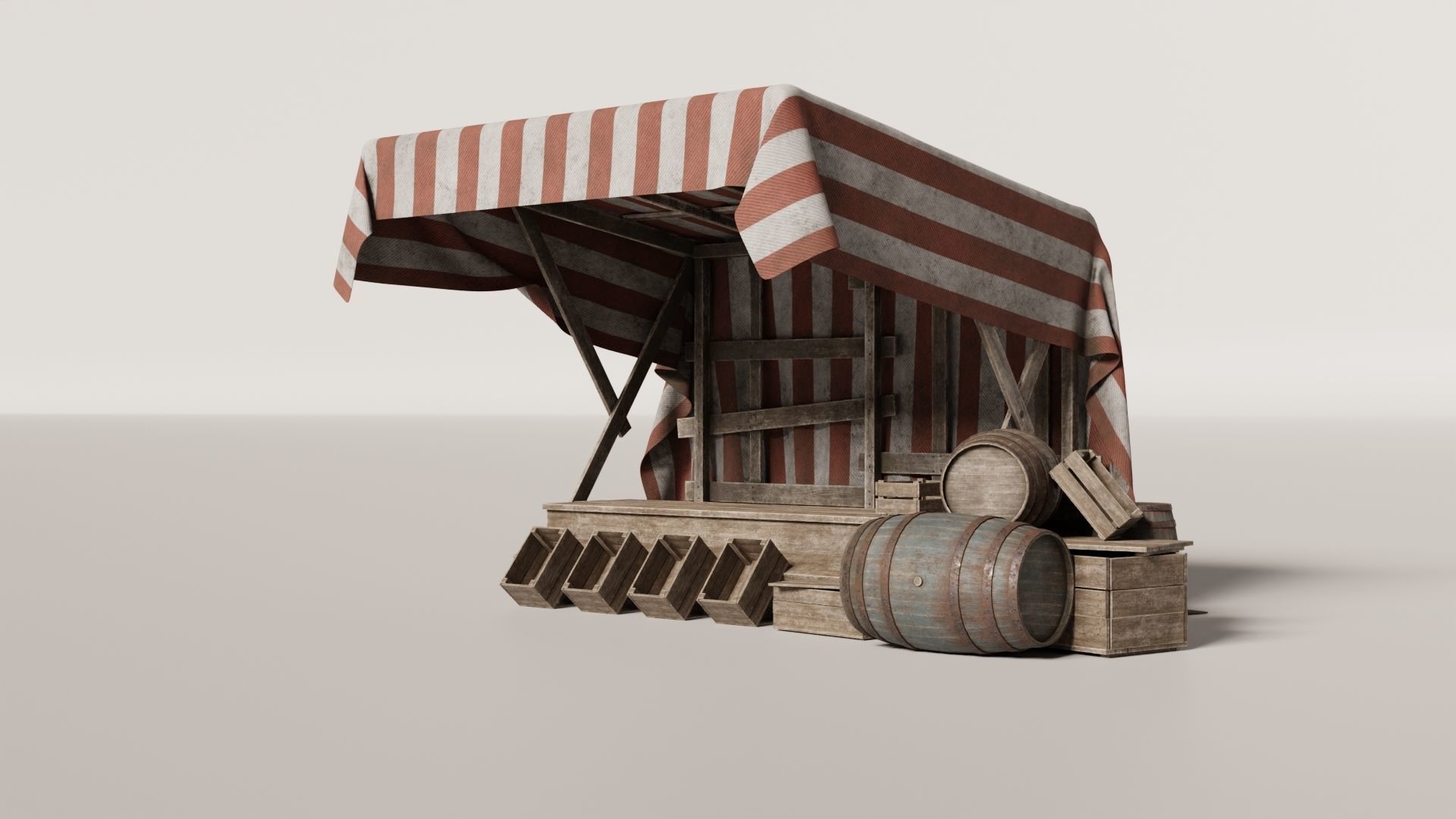 Medieval Market Stall Low-poly 3D model_5