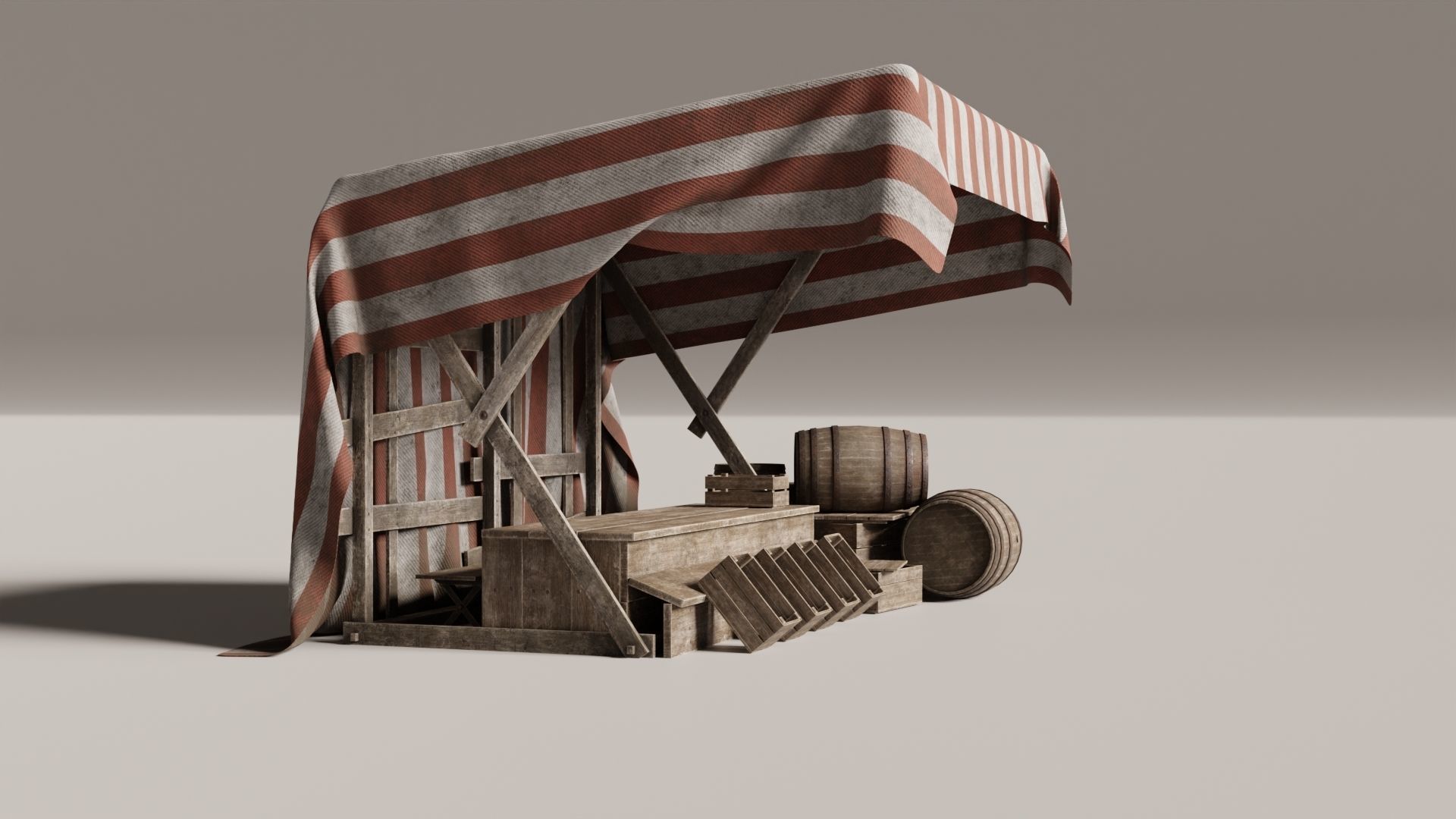 Medieval Market Stall Low-poly 3D model_2