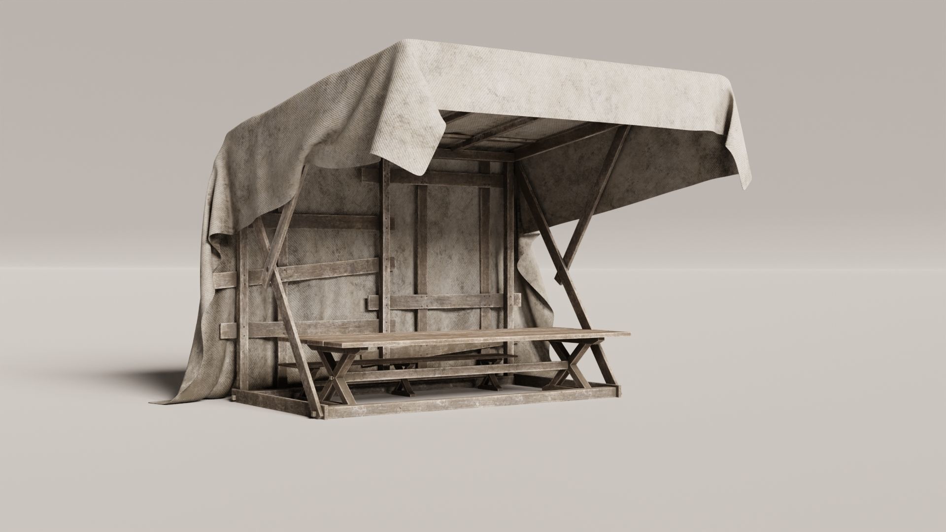 Medieval Market Stall Low-poly 3D model_11