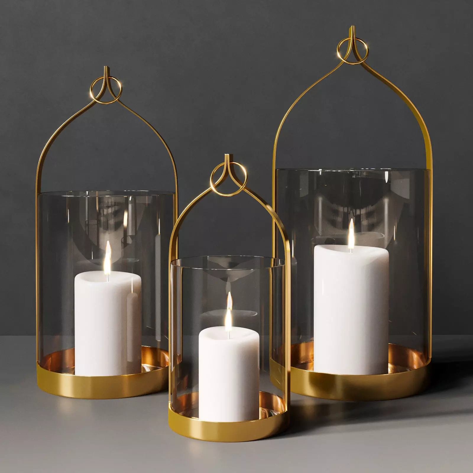 Candle three gold holders with inside 3D model