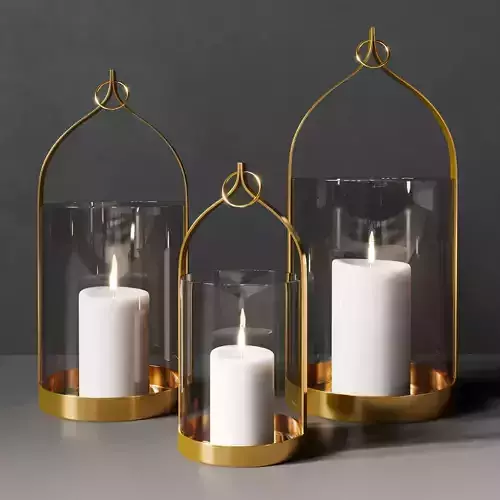 Candle three gold holders with inside 3D model