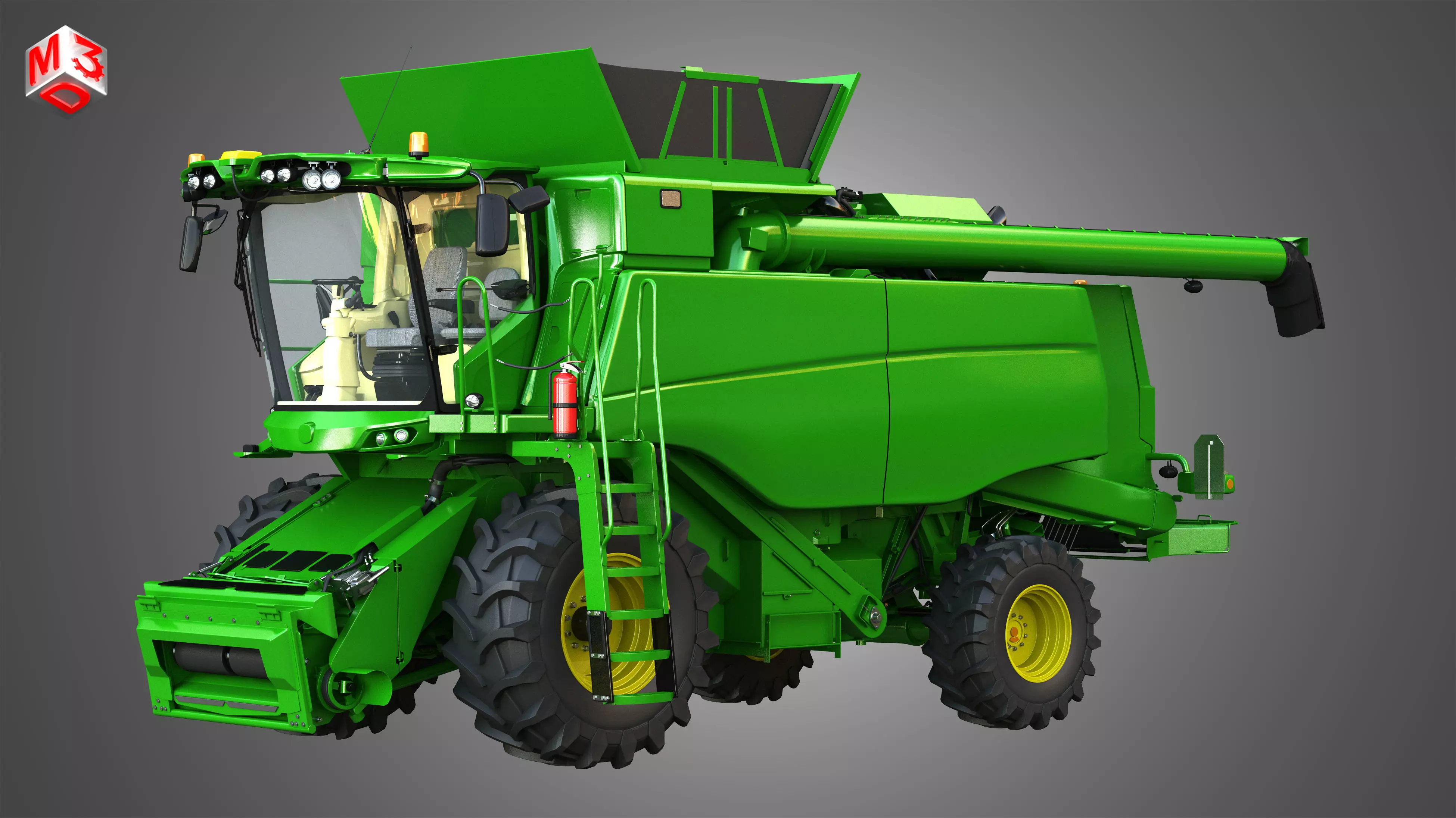 JD - T560 Harvester Combine - with Wheels 3D model