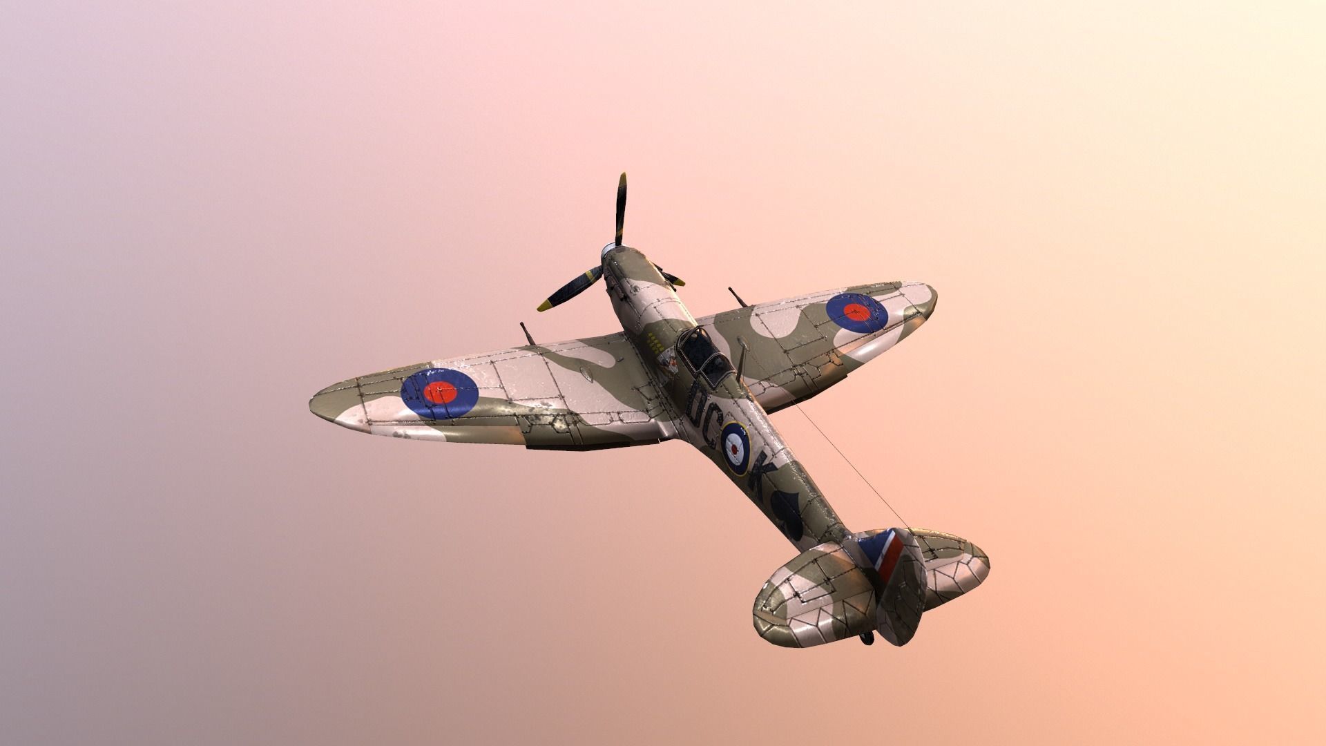 airplane fighter plane spitfire  Low-poly 3D model_6