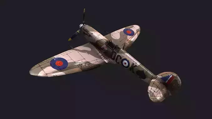 airplane fighter plane spitfire  Low-poly 3D model