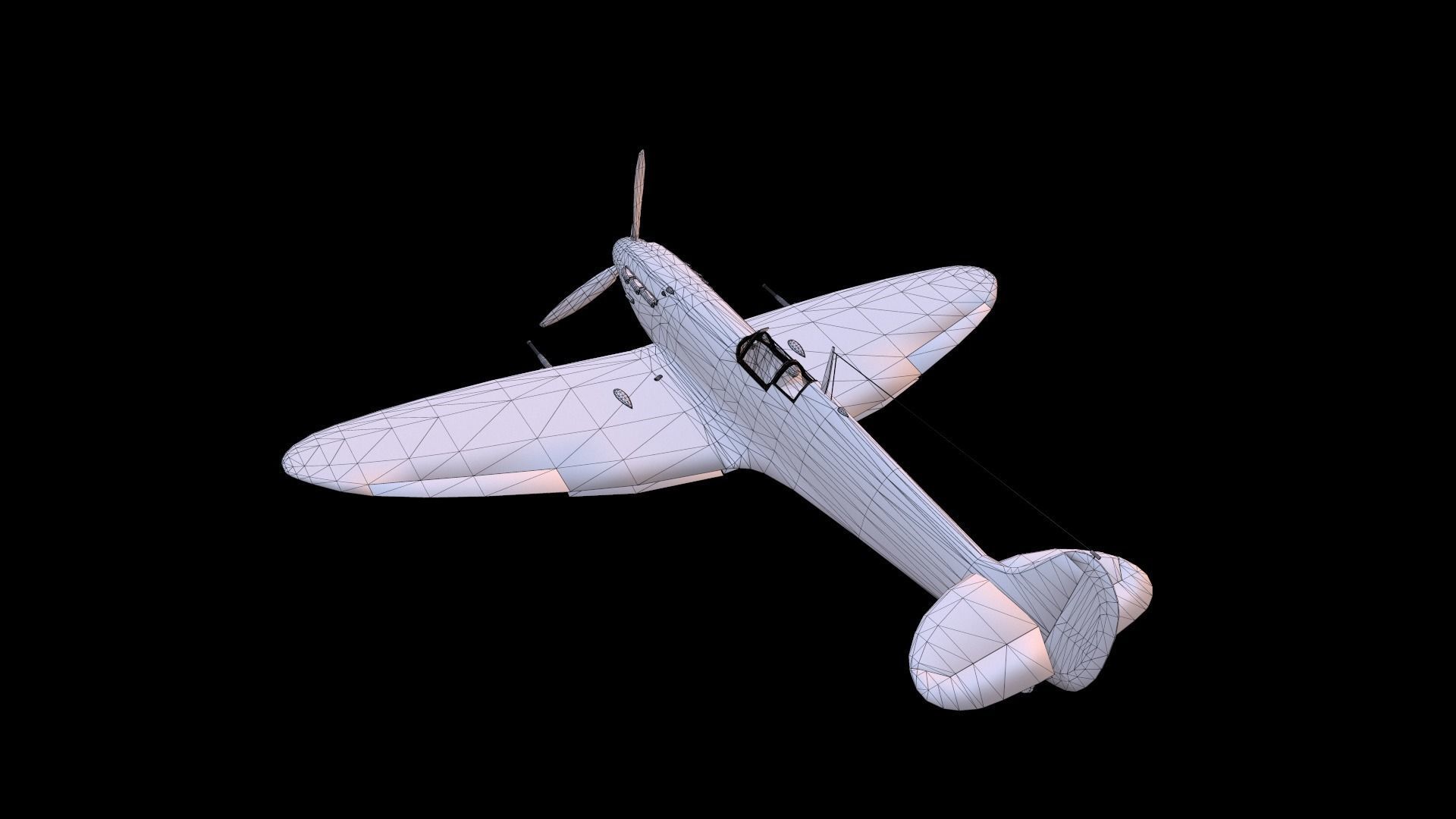 airplane fighter plane spitfire  Low-poly 3D model_7