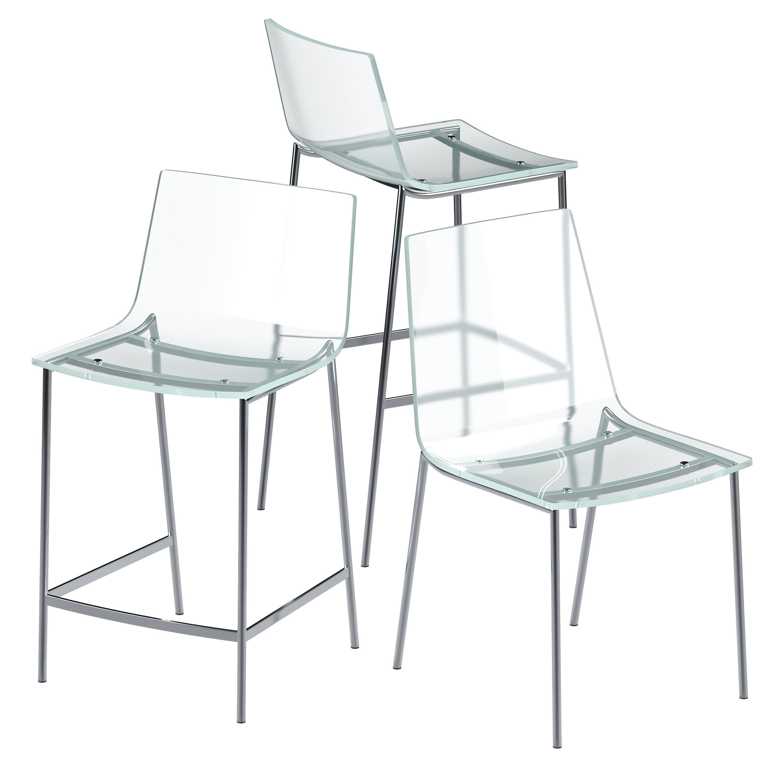 CB2 Chiaro Clear Acrylic Chair and Stool 3D model_1