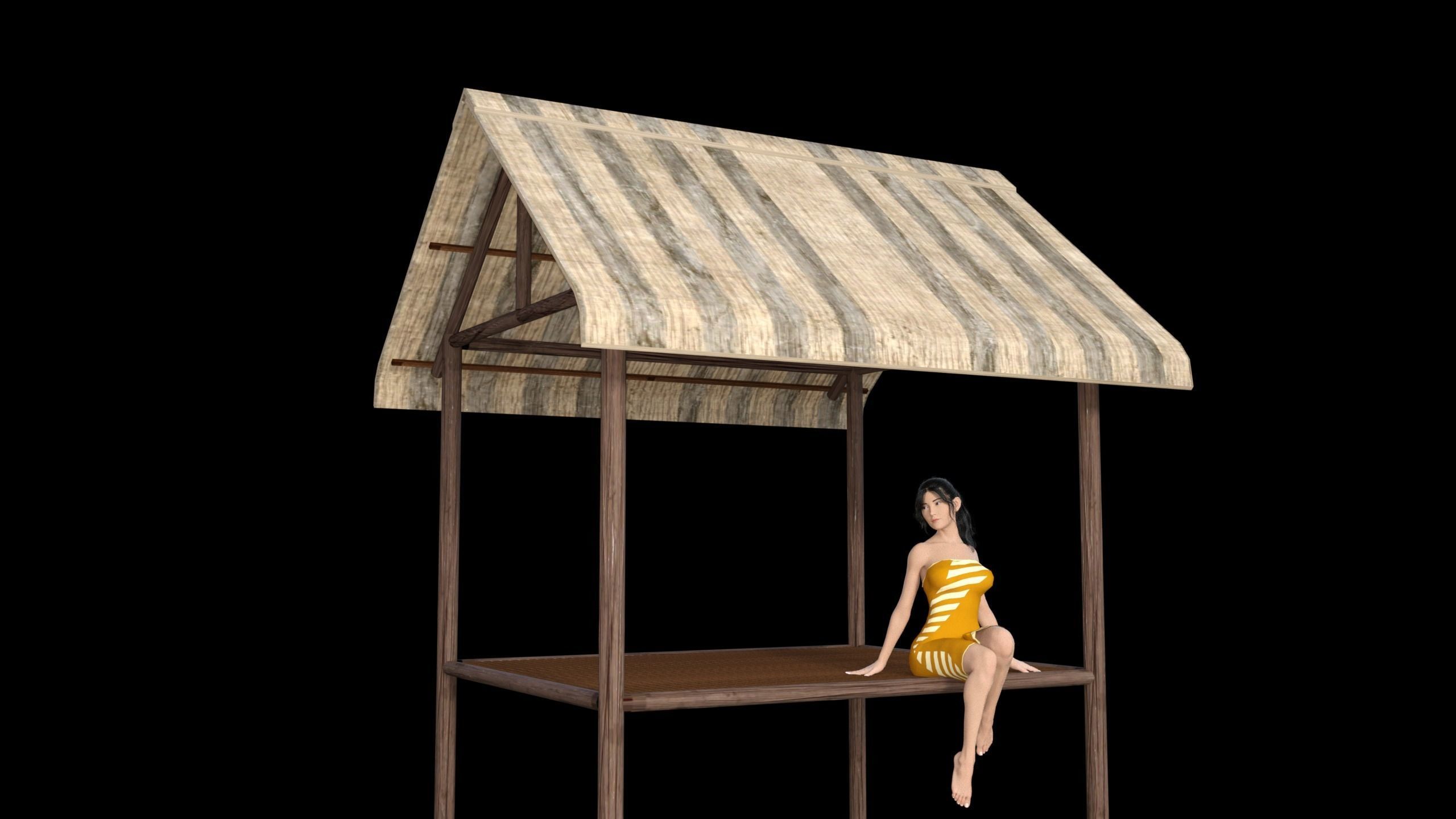 Elevated Hut Gubuk Sawah Free 3D model_2